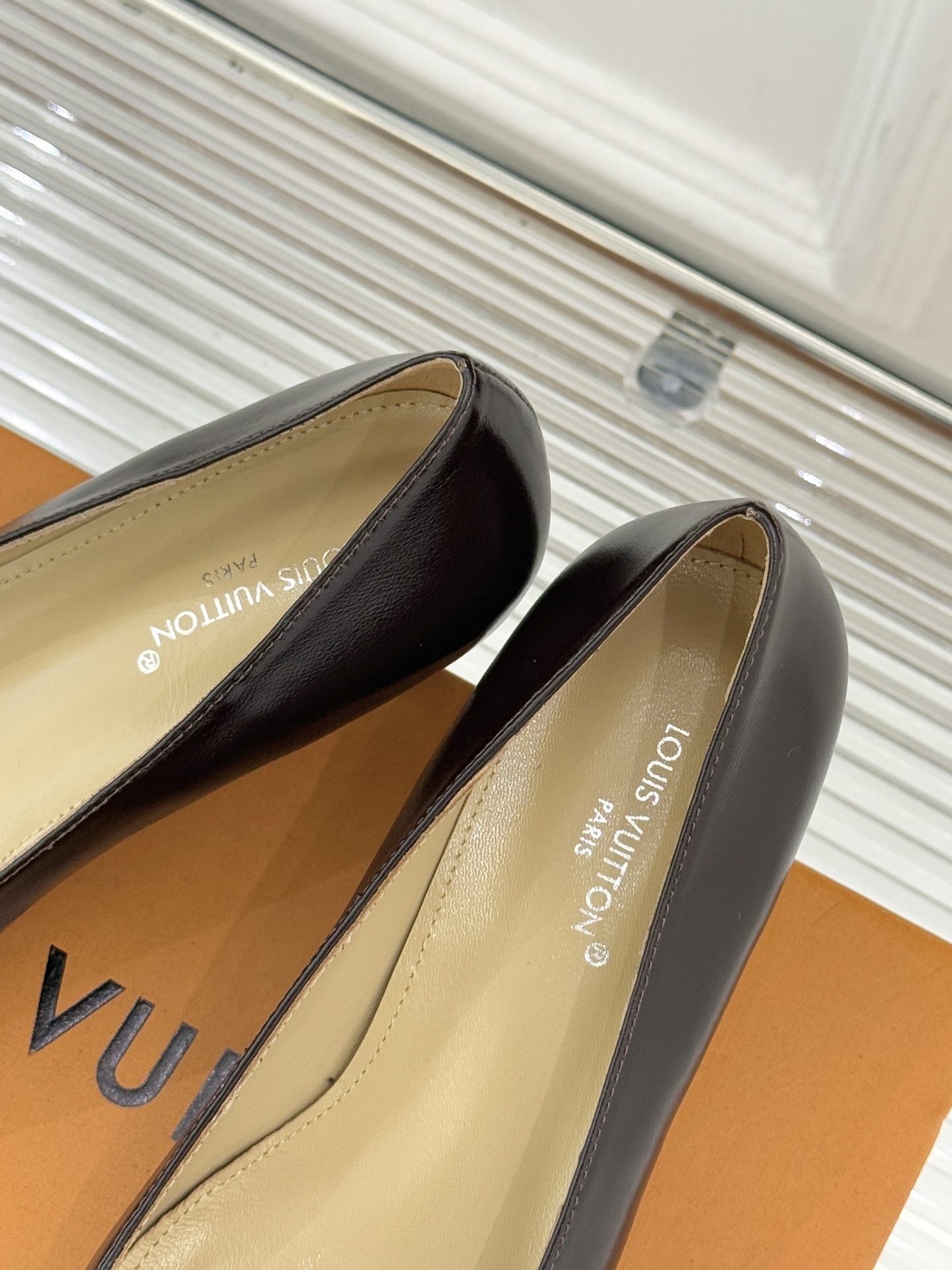 Louis Vuitton Dark Brown Leather Square Toe Kitten Heel Pumps