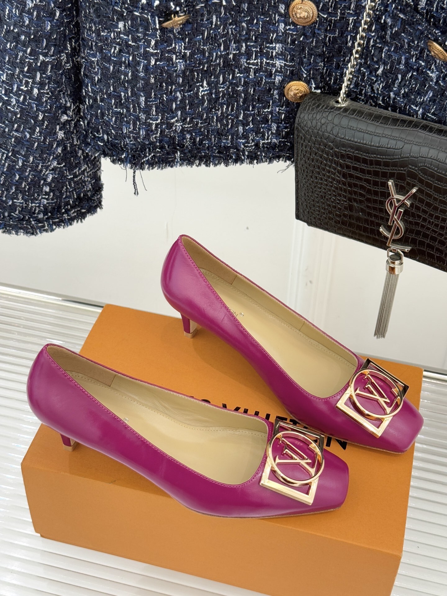 Louis Vuitton Shake Fuchsia Pink Leather Kitten Heel Pumps