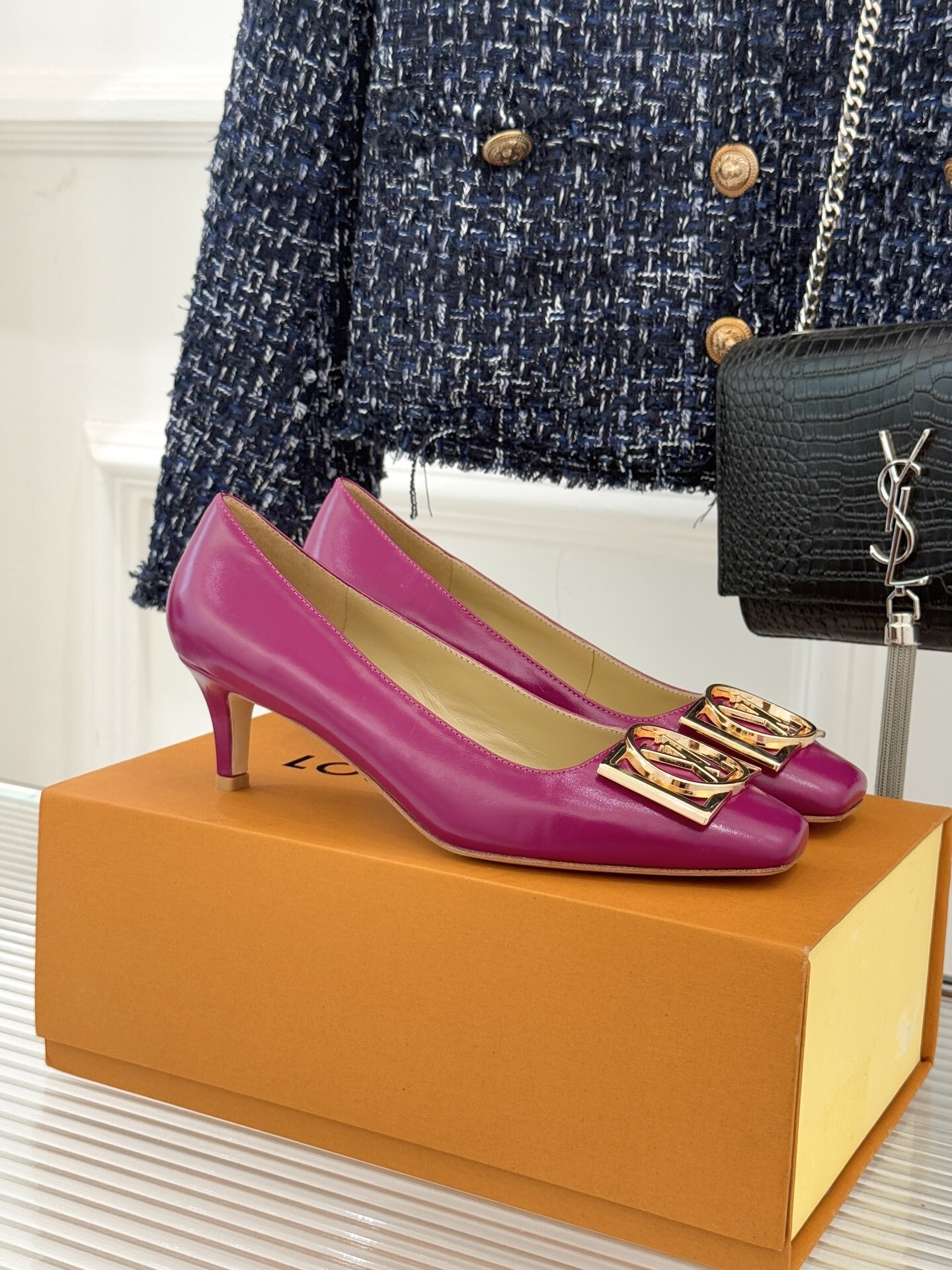 Louis Vuitton Shake Fuchsia Pink Leather Kitten Heel Pumps