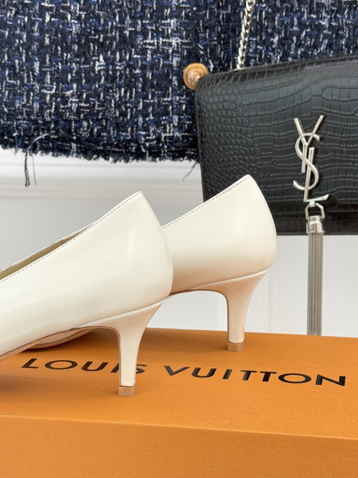 Elegant Cream Square Toe Kitten Heels with Gold Metal Buckle