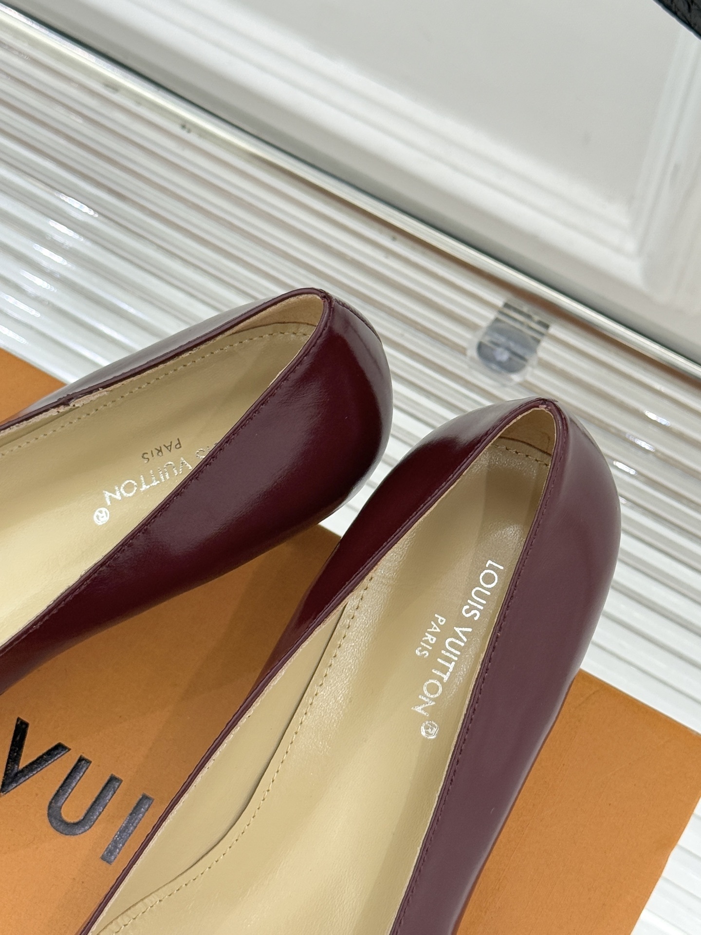 Louis Vuitton Burgundy Leather Kitten Heels with Gold LV Buckle