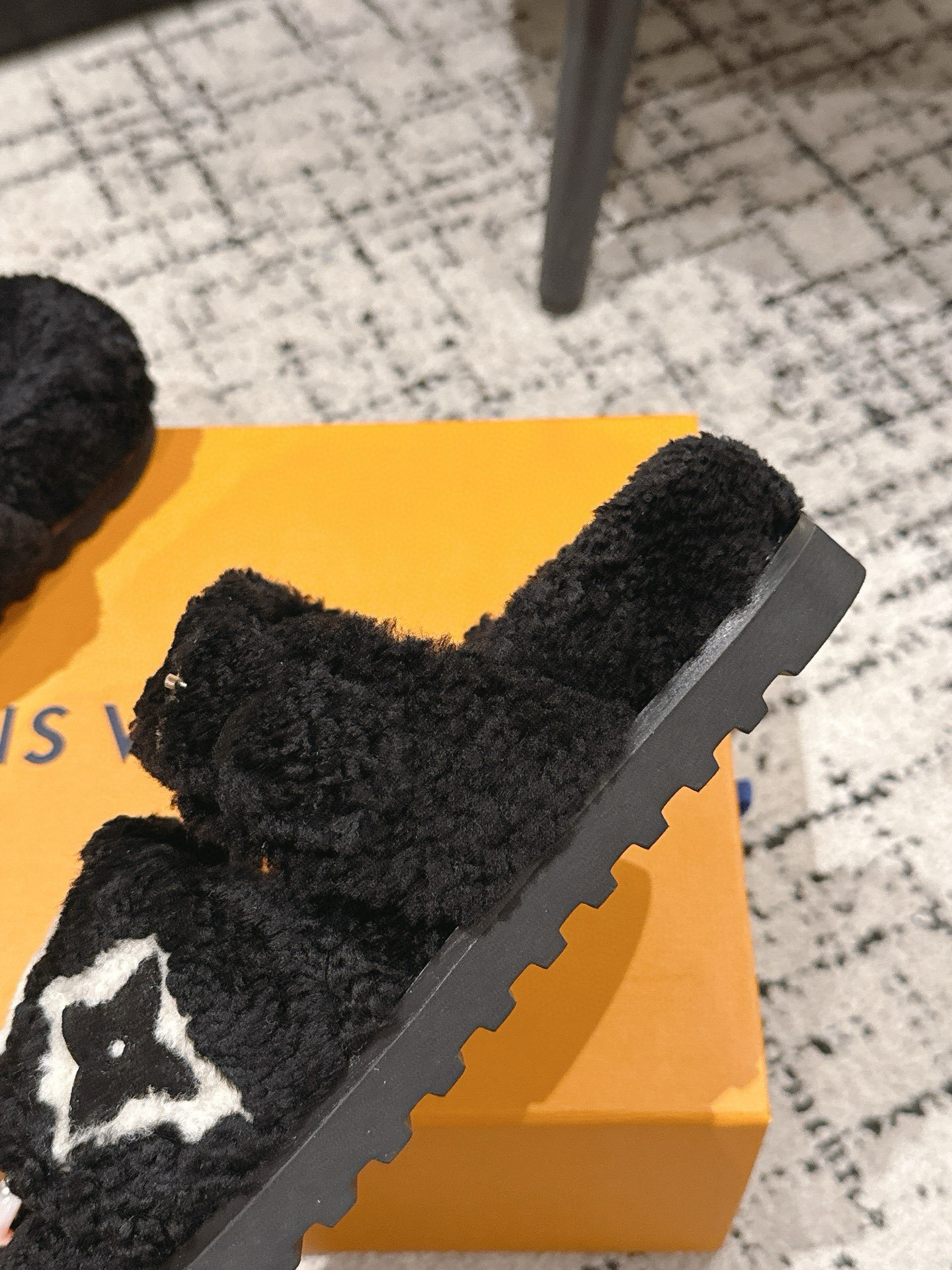 Louis Vuitton Black Shearling Monogram Paseo Comfort Flat Mules