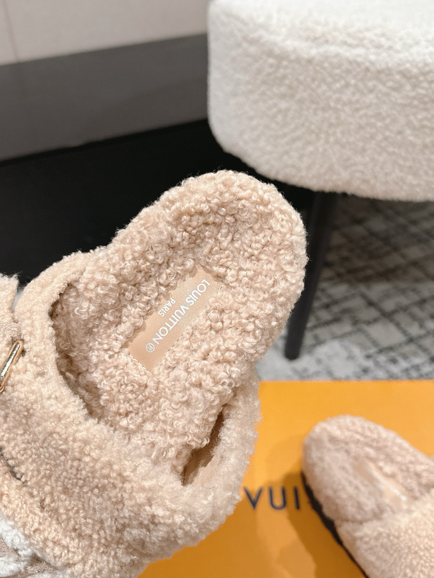 Louis Vuitton Shearling Comfort Mules - Beige Monogram Slides