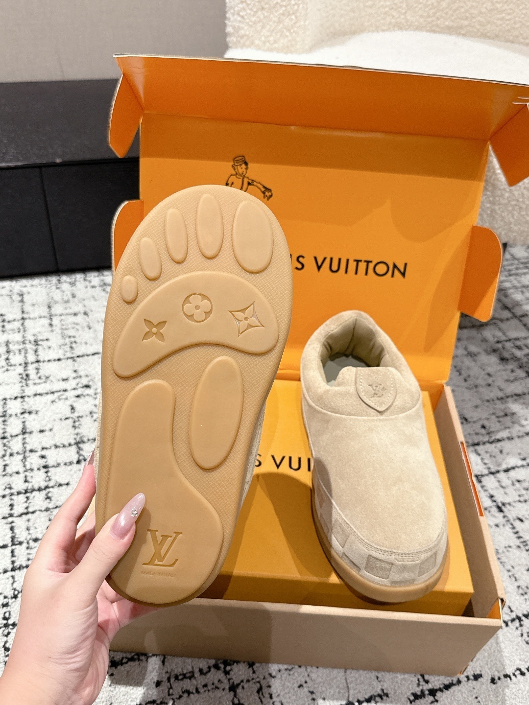 Louis Vuitton Suede Mules - Luxury Men's Beige Slip-On Shoes