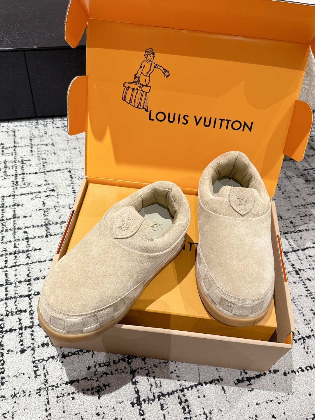 Louis Vuitton Suede Mules - Luxury Men's Beige Slip-On Shoes