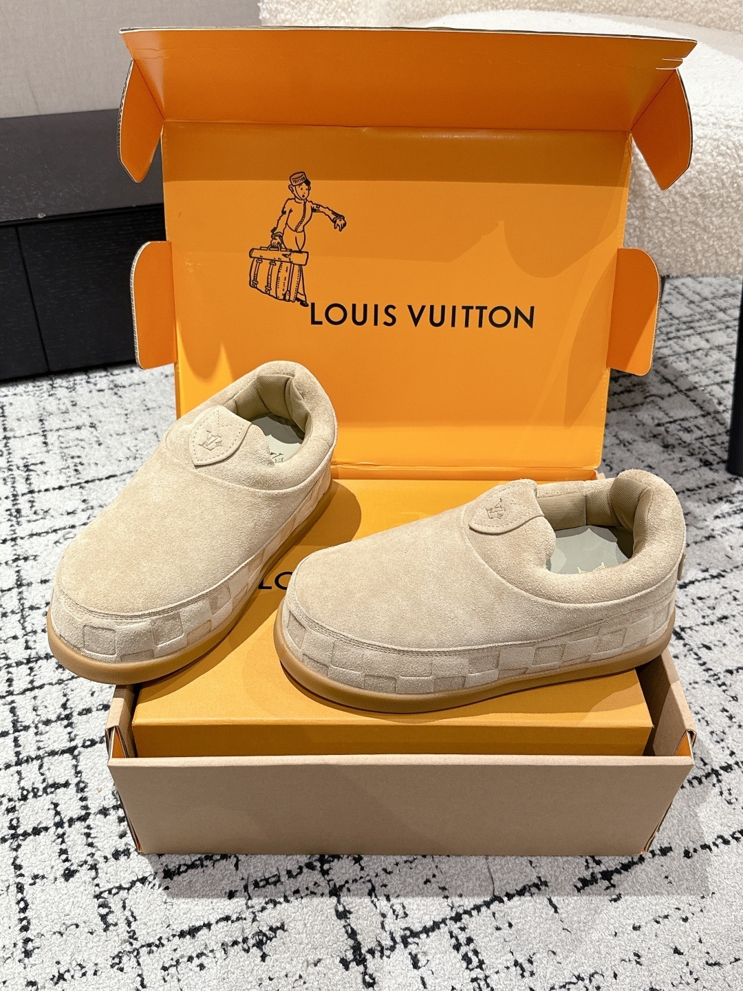 Louis Vuitton Suede Mules - Luxury Men's Beige Slip-On Shoes