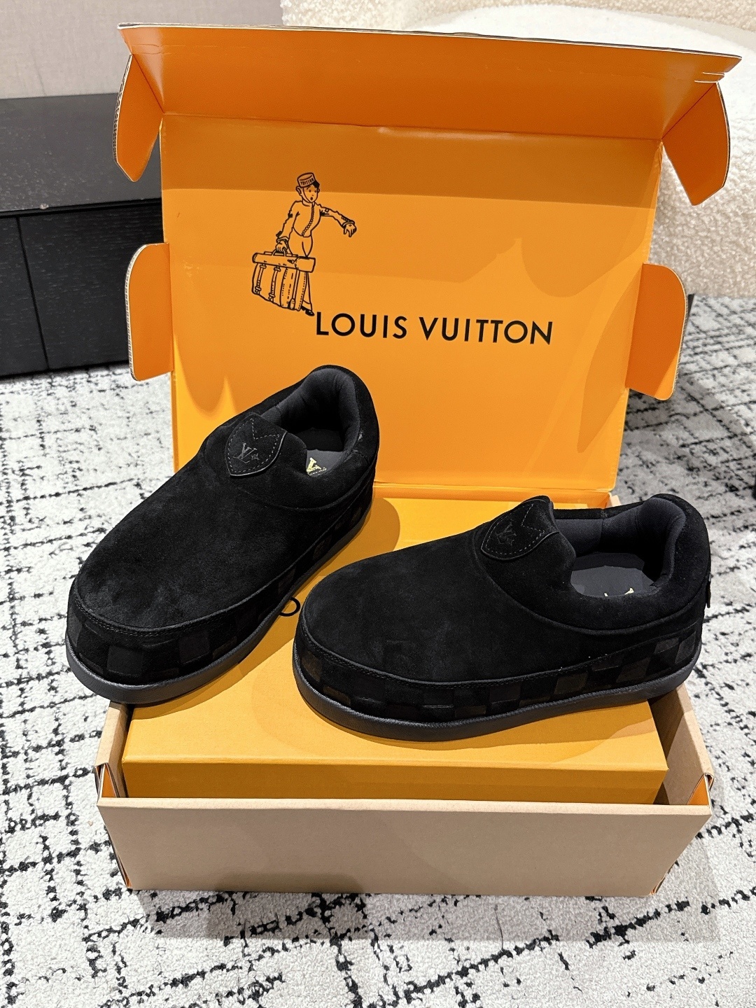 Louis Vuitton LV Easy Line Mules - Premium Black Suede Slip-ons
