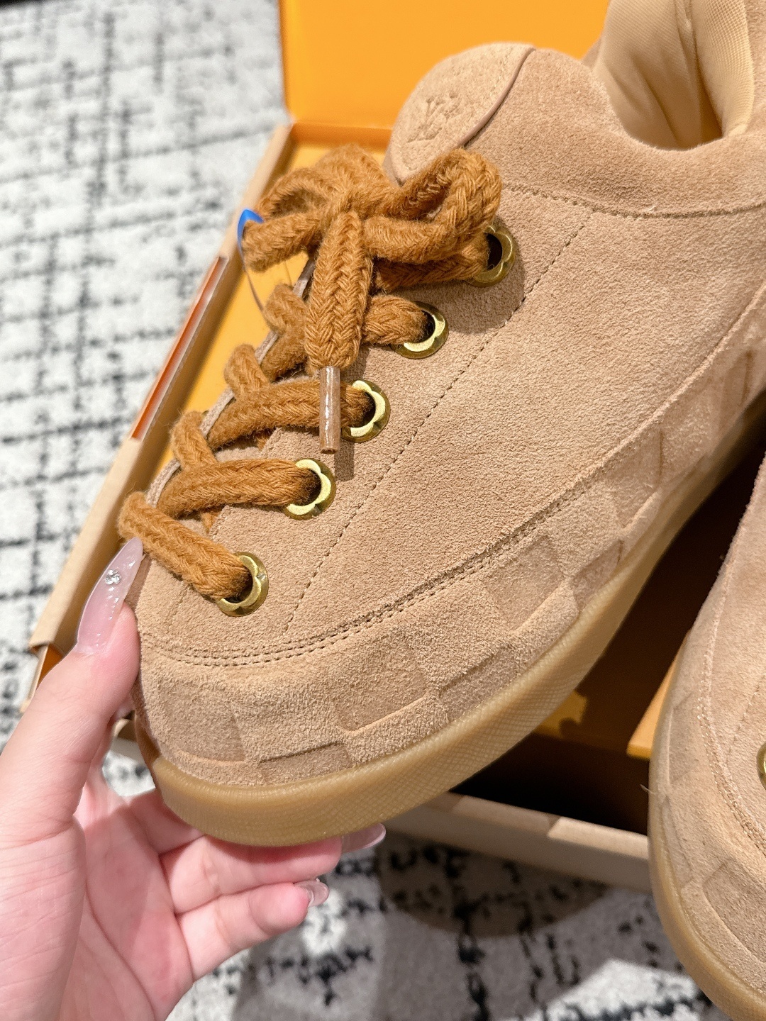 Louis Vuitton LV Skate Sneaker Beige Suede Damier Embossed