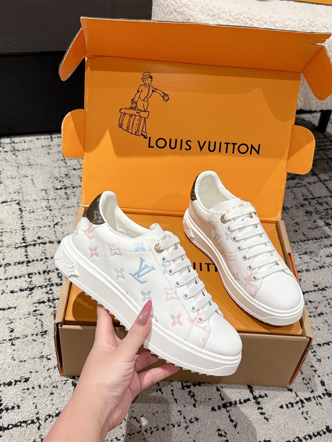 Louis Vuitton Time Out Sneakers - White Pastel Monogram Leather