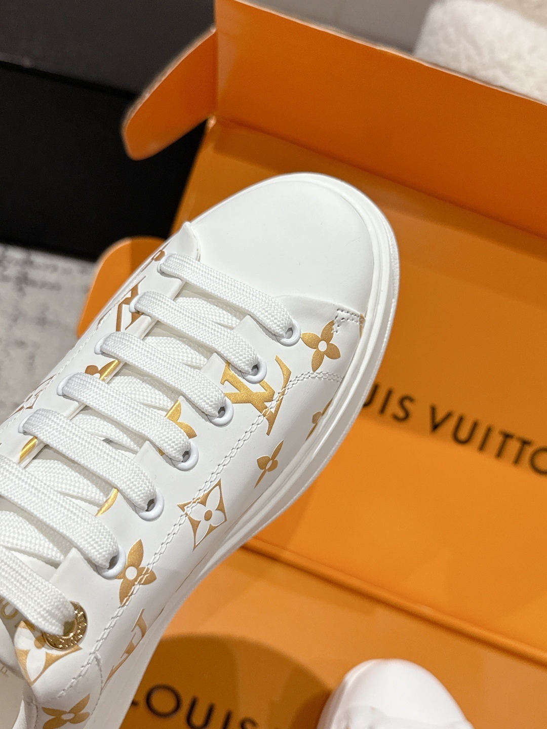 Louis Vuitton White & Gold Monogram Women's Low-Top Sneakers