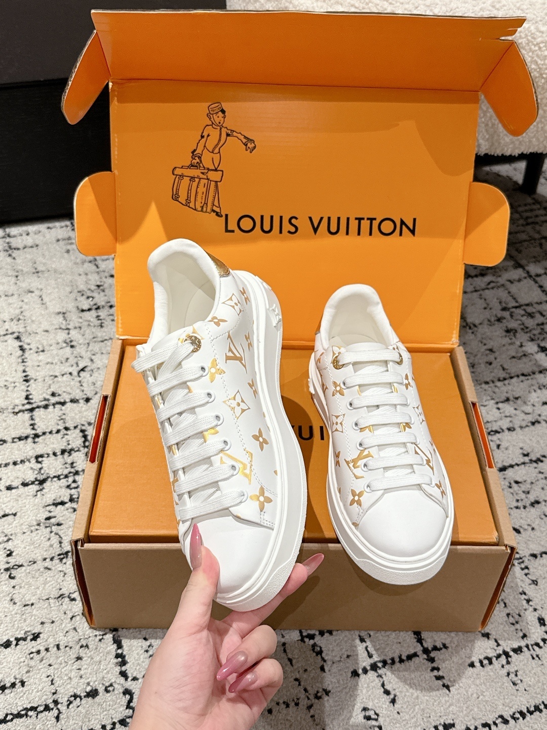 Louis Vuitton White & Gold Monogram Women's Low-Top Sneakers