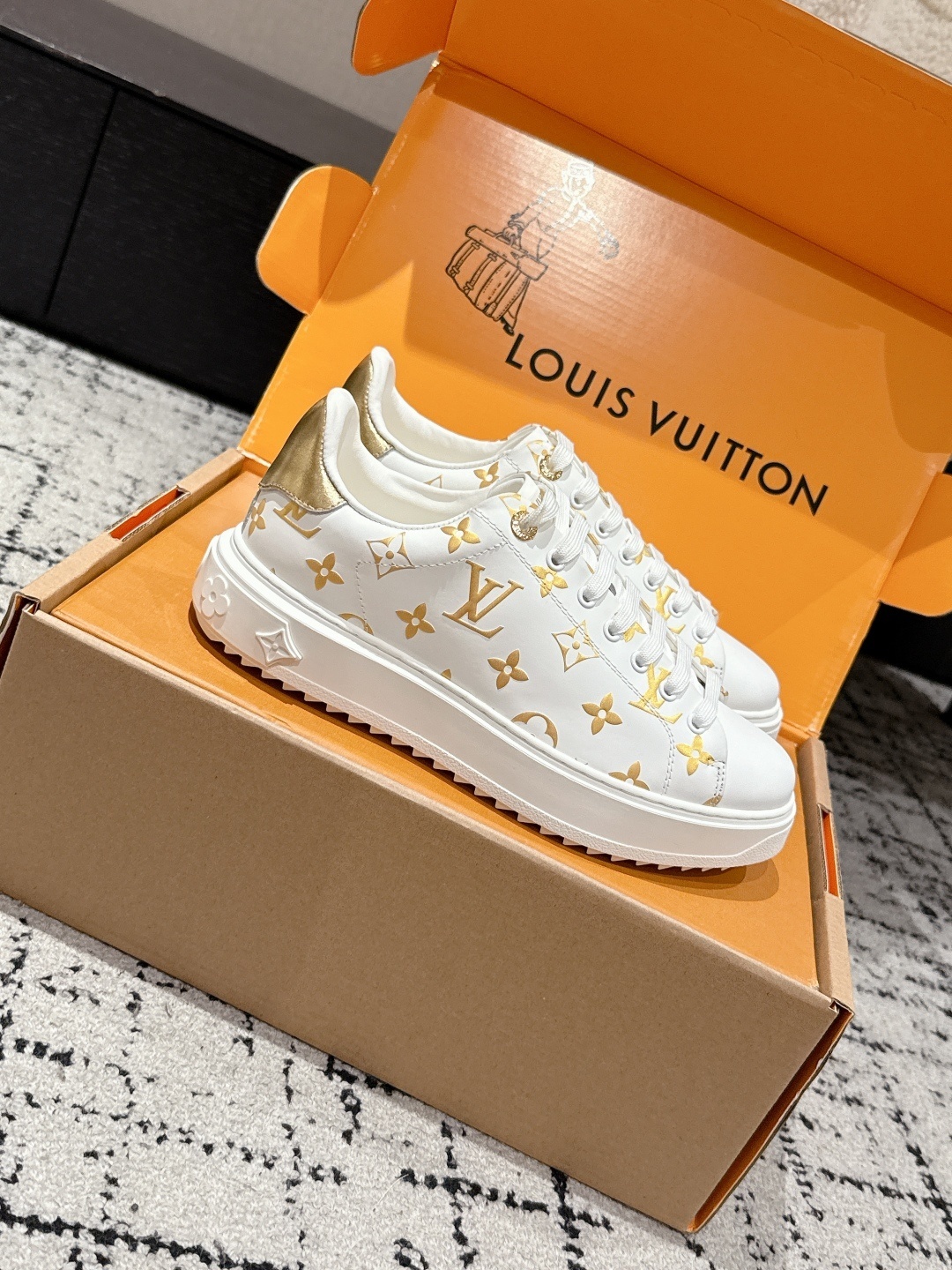 Louis Vuitton White & Gold Monogram Women's Low-Top Sneakers