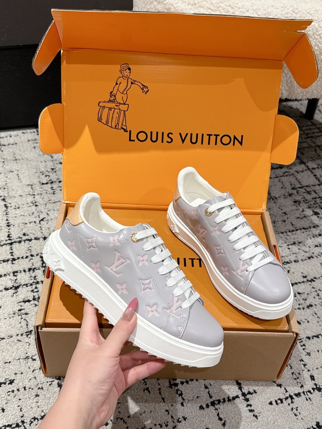 Louis Vuitton Grey Monogram Leather Sneakers - Luxury Designer Shoes