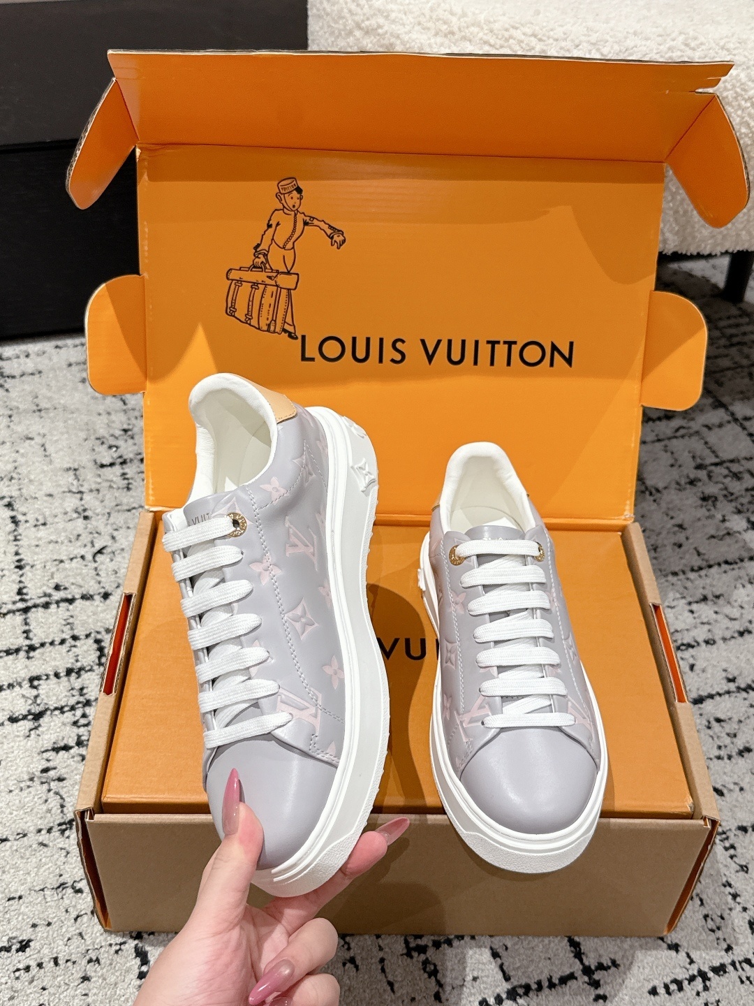 Louis Vuitton Grey Monogram Leather Sneakers - Luxury Designer Shoes