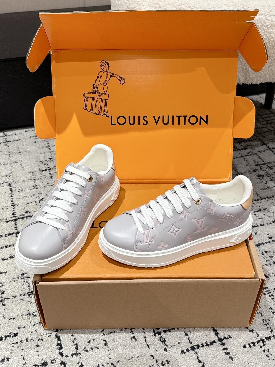Louis Vuitton Grey Monogram Leather Sneakers - Luxury Designer Shoes