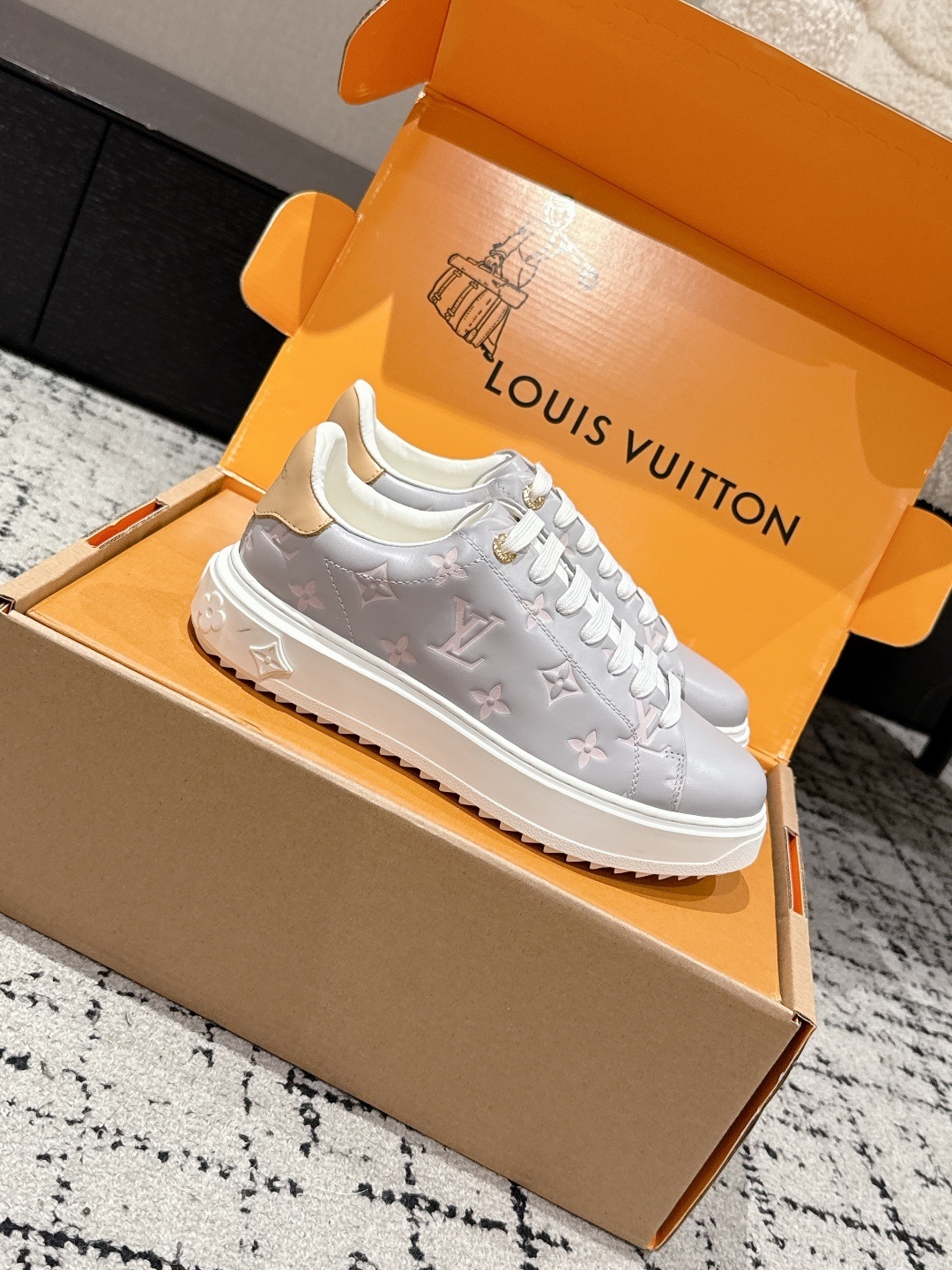 Louis Vuitton Grey Monogram Leather Sneakers - Luxury Designer Shoes