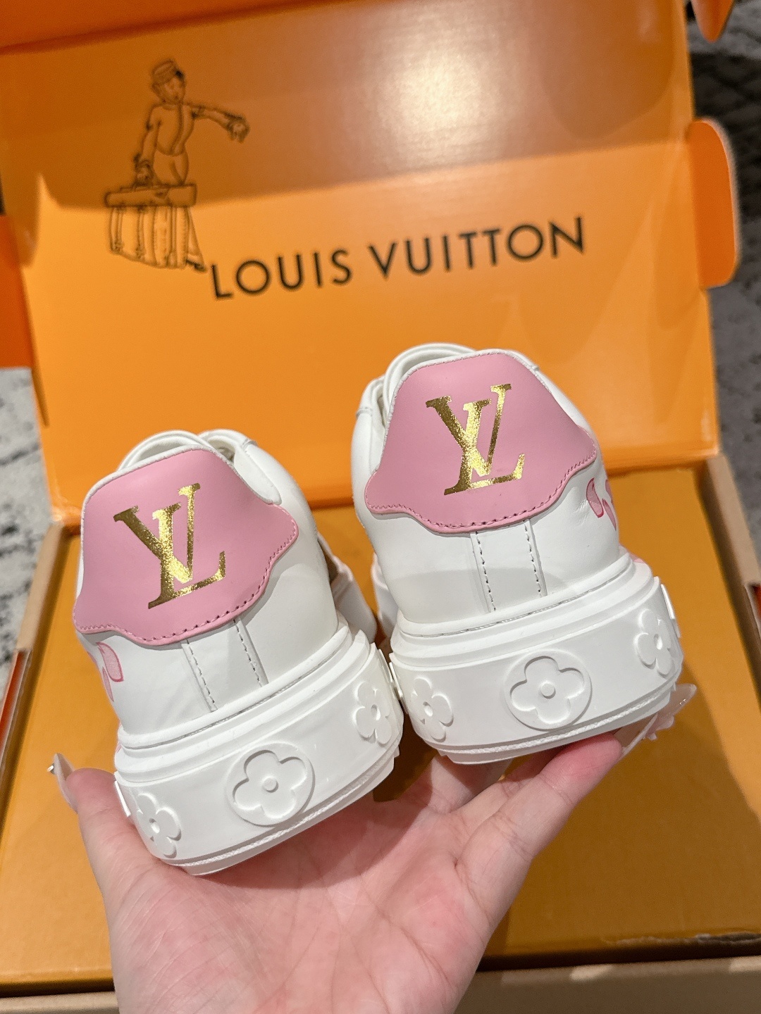 Louis Vuitton Women's White Monogram Pink Floral Leather Sneakers