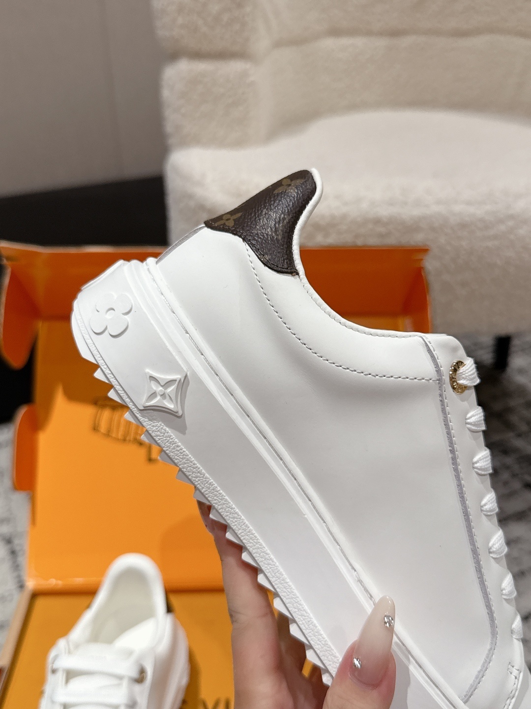 Louis Vuitton White Leather Sneakers with Gold-Tone Hardware
