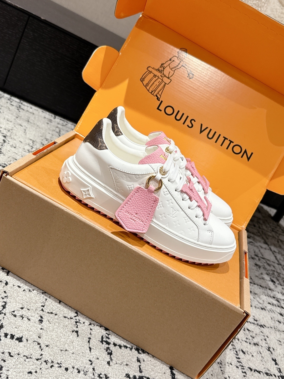 Louis Vuitton Time Out Sneaker White Pink Monogram Logo
