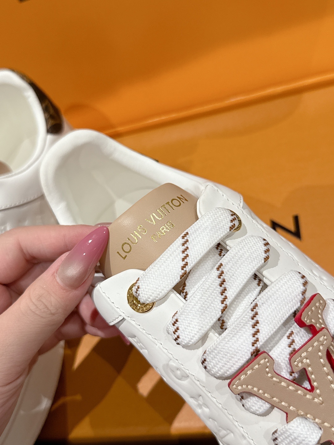 Louis Vuitton White Leather Monogram Sneakers with LV Lace Charm