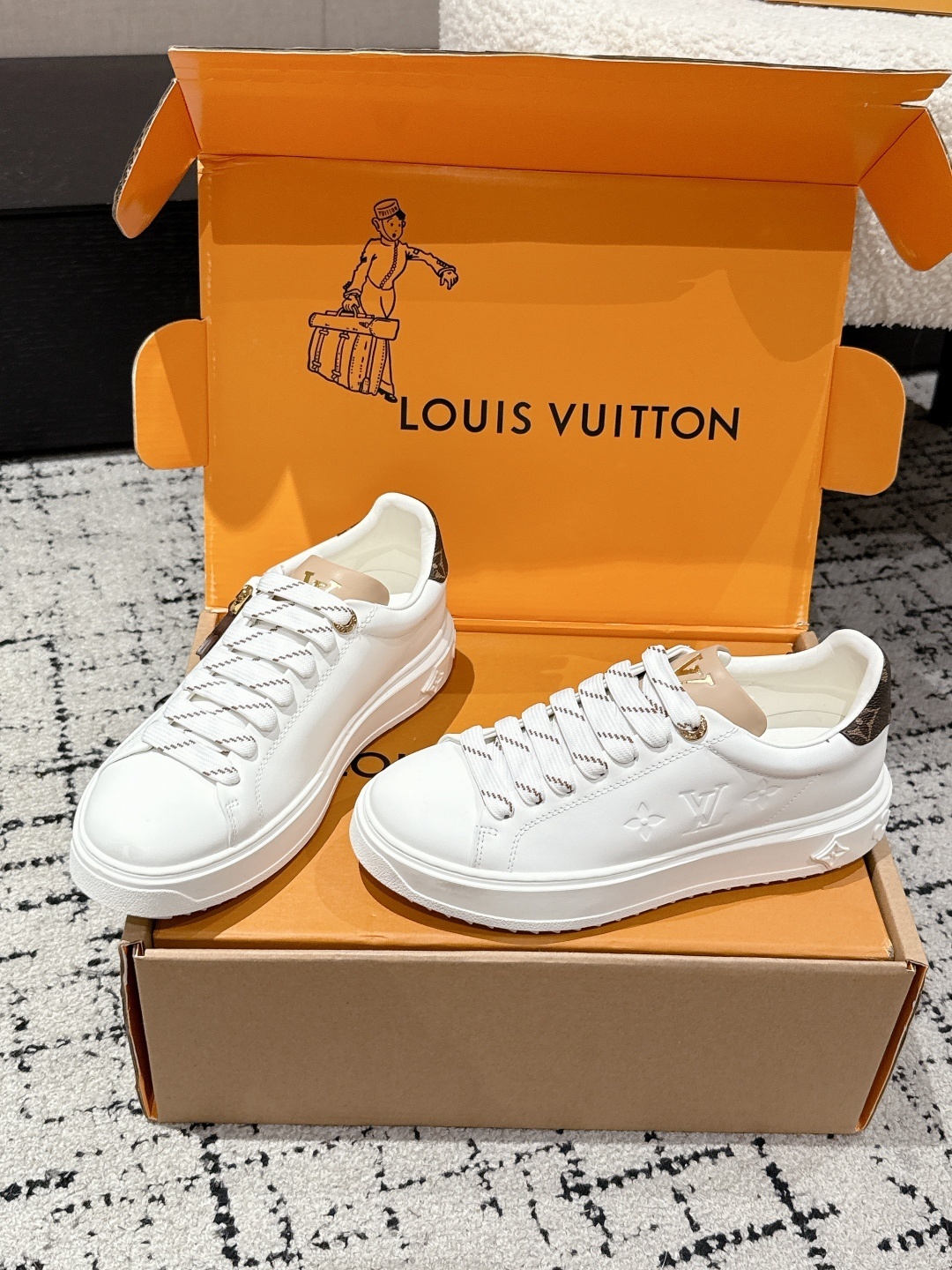 Louis Vuitton White Leather Women's Sneakers with Monogram Accents
