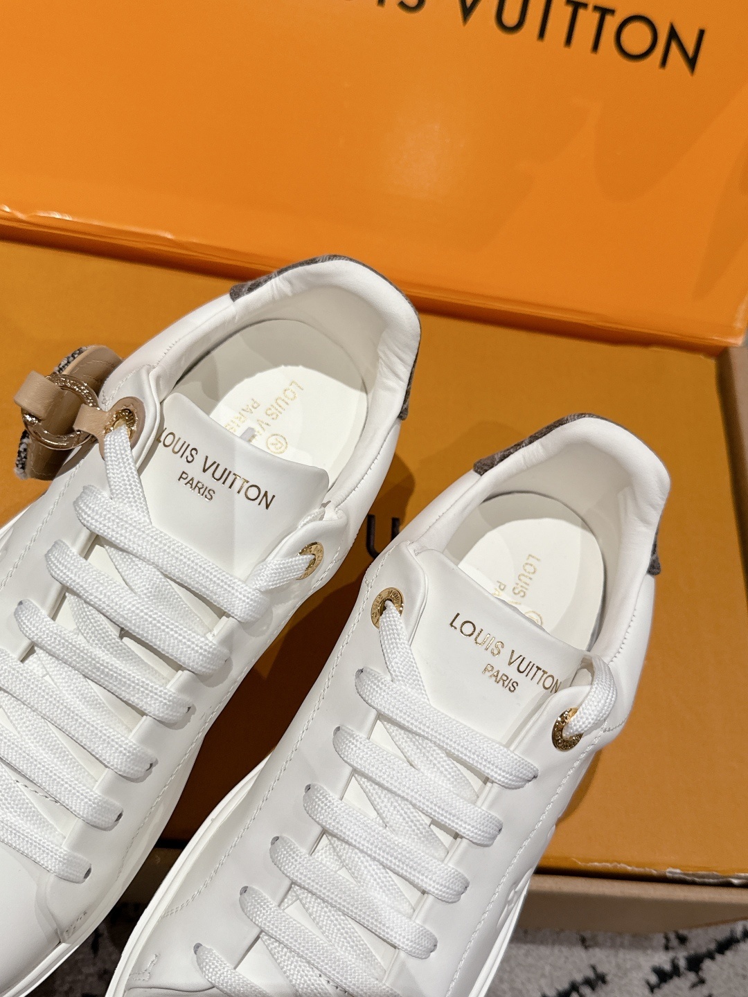 Louis Vuitton White Leather Frontrow Sneakers with Monogram Trim