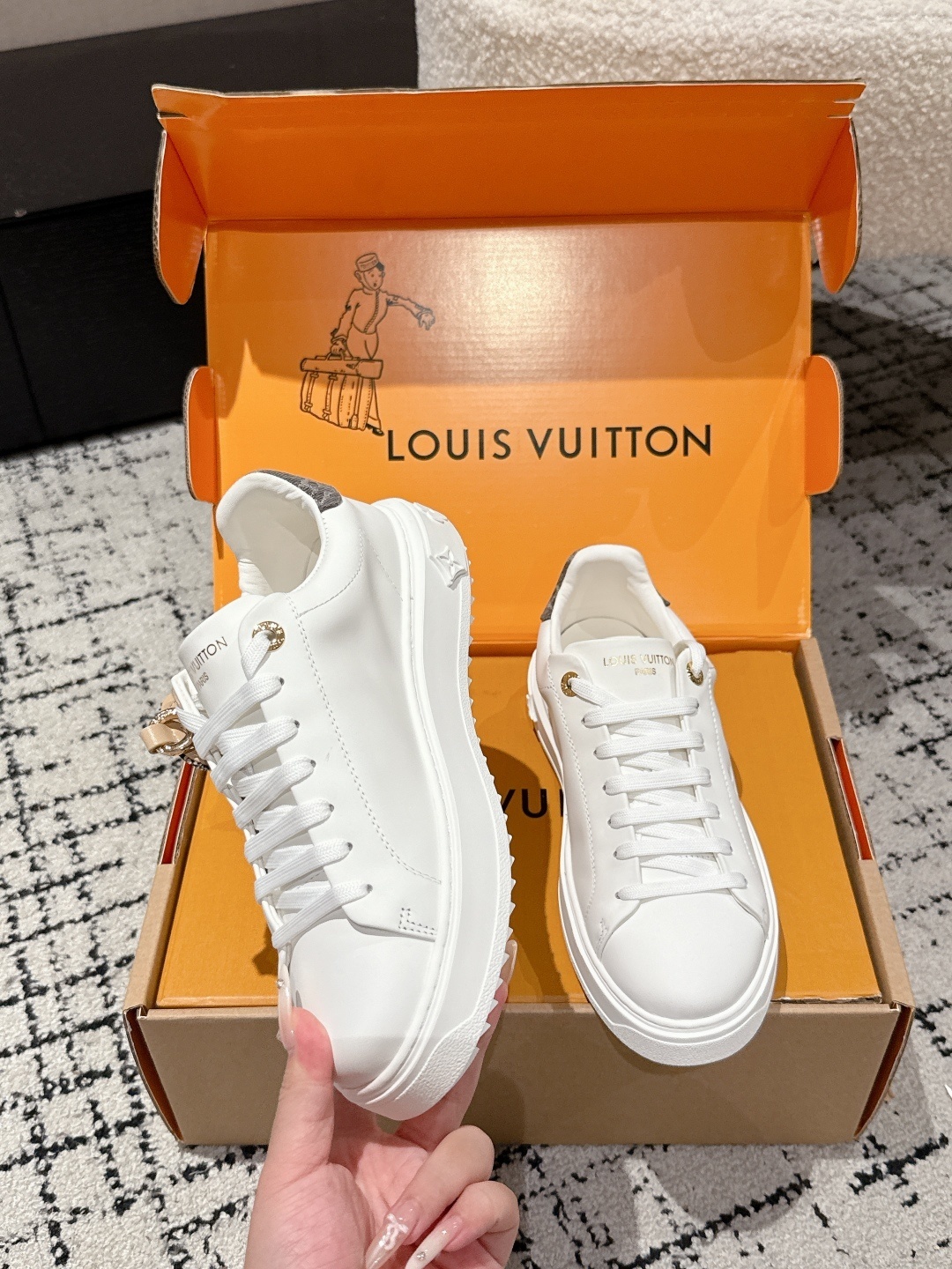 Louis Vuitton White Leather Frontrow Sneakers with Monogram Trim
