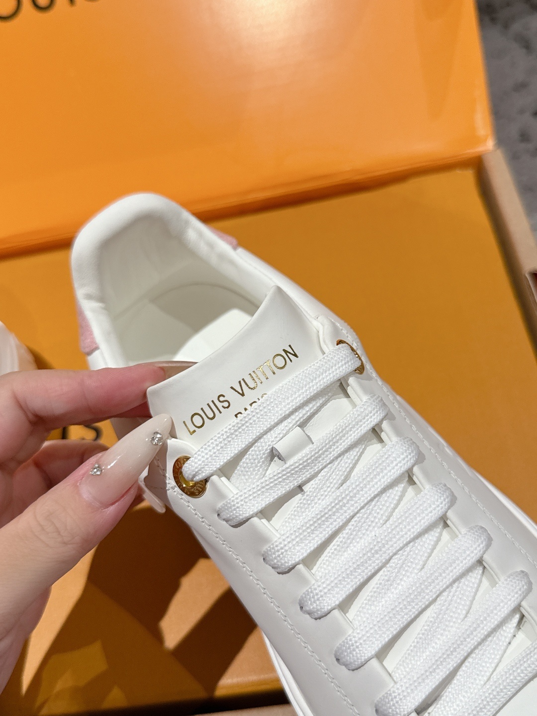 Louis Vuitton Women's Frontrow White Leather Sneakers - Pink Trim