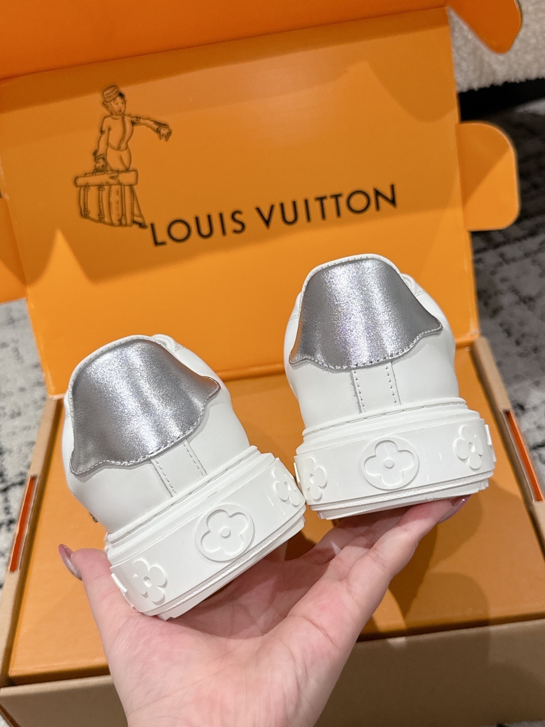 Louis Vuitton White Leather Rhinestone LV Monogram Sneakers