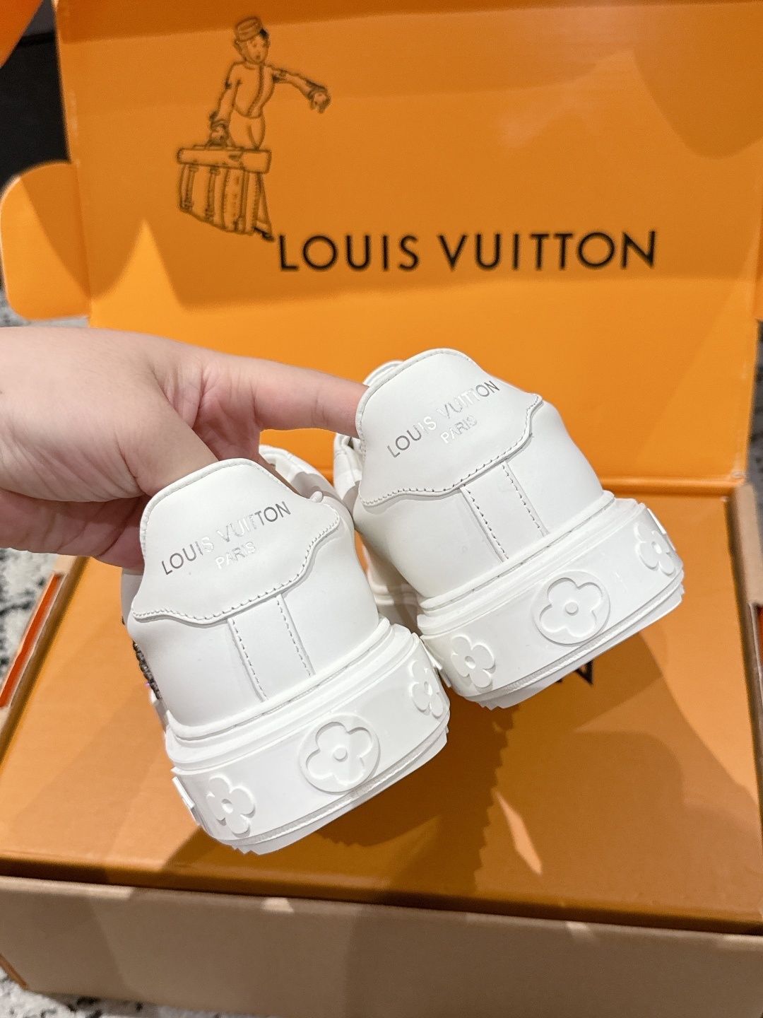 Louis Vuitton White Leather Sneakers with Crystal LV Logo