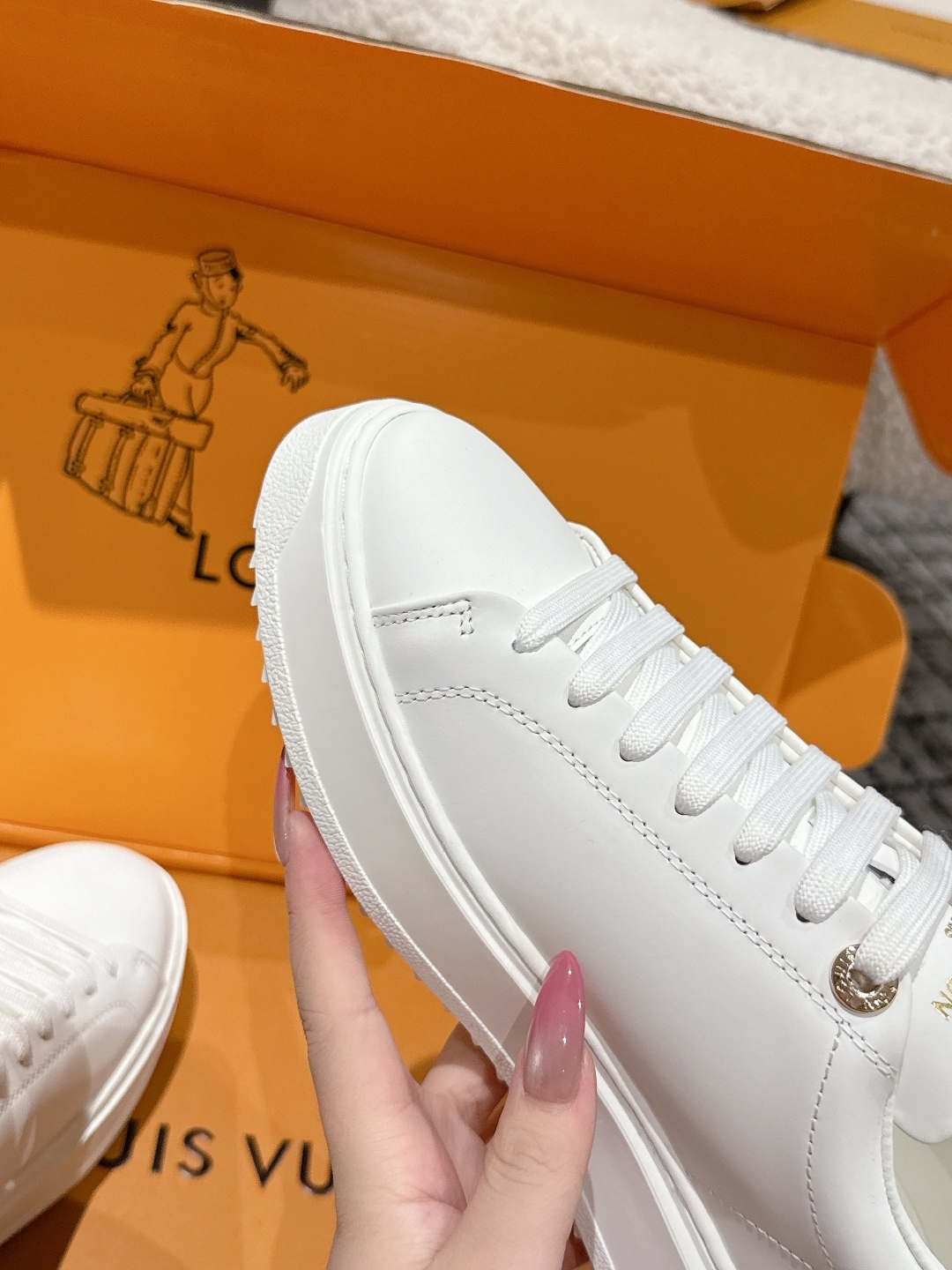 Louis Vuitton White Leather Sneakers with Crystal LV Logo
