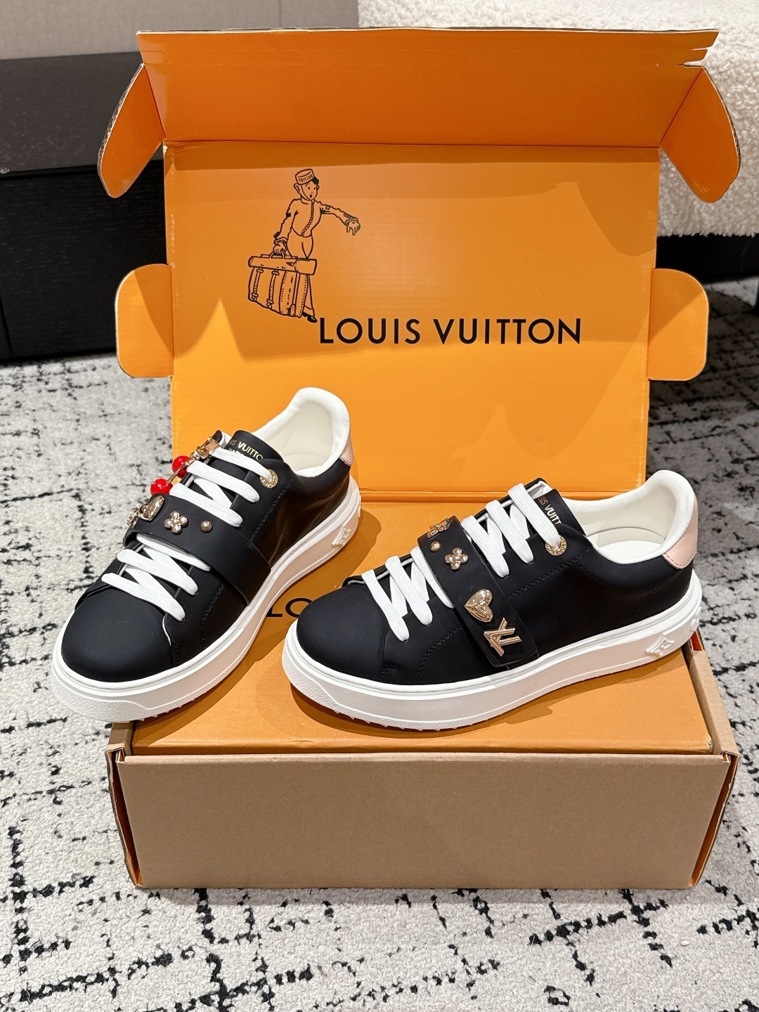 Louis Vuitton Women's Black Leather Charms Sneakers