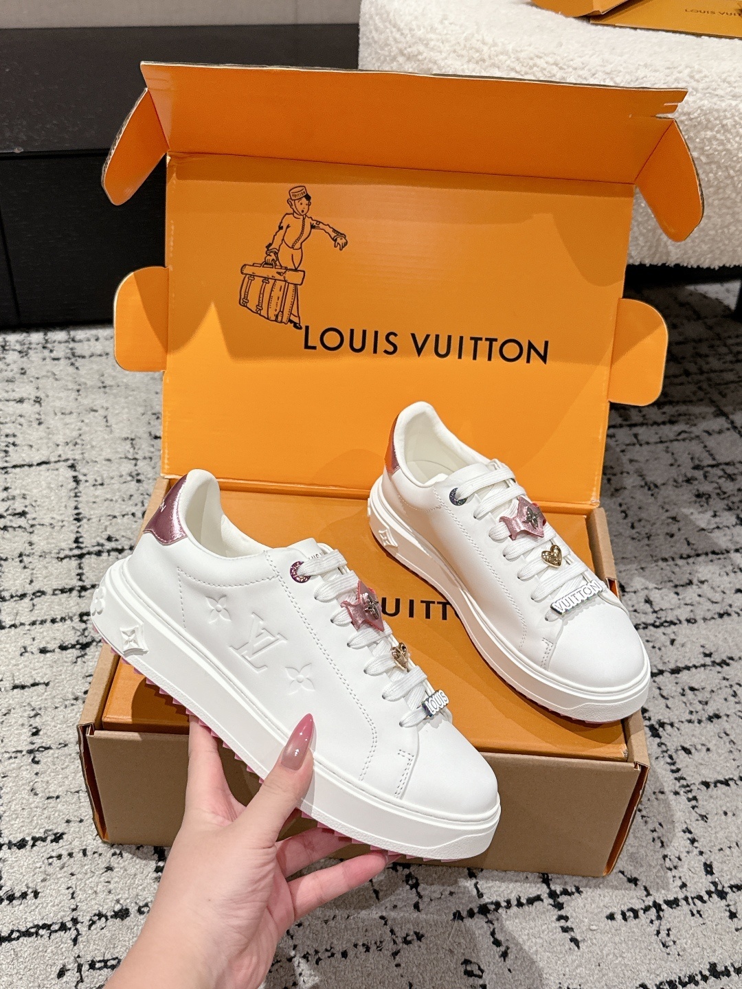 Louis Vuitton Women's White Leather Sneakers with Signature Charms