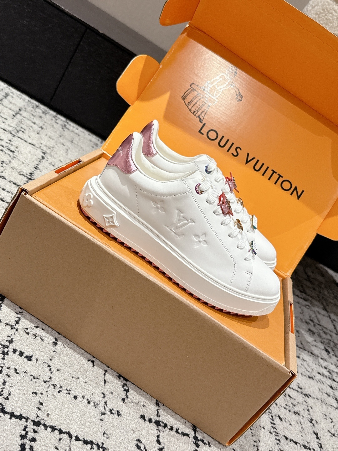 Louis Vuitton Women's White Leather Sneakers with Signature Charms