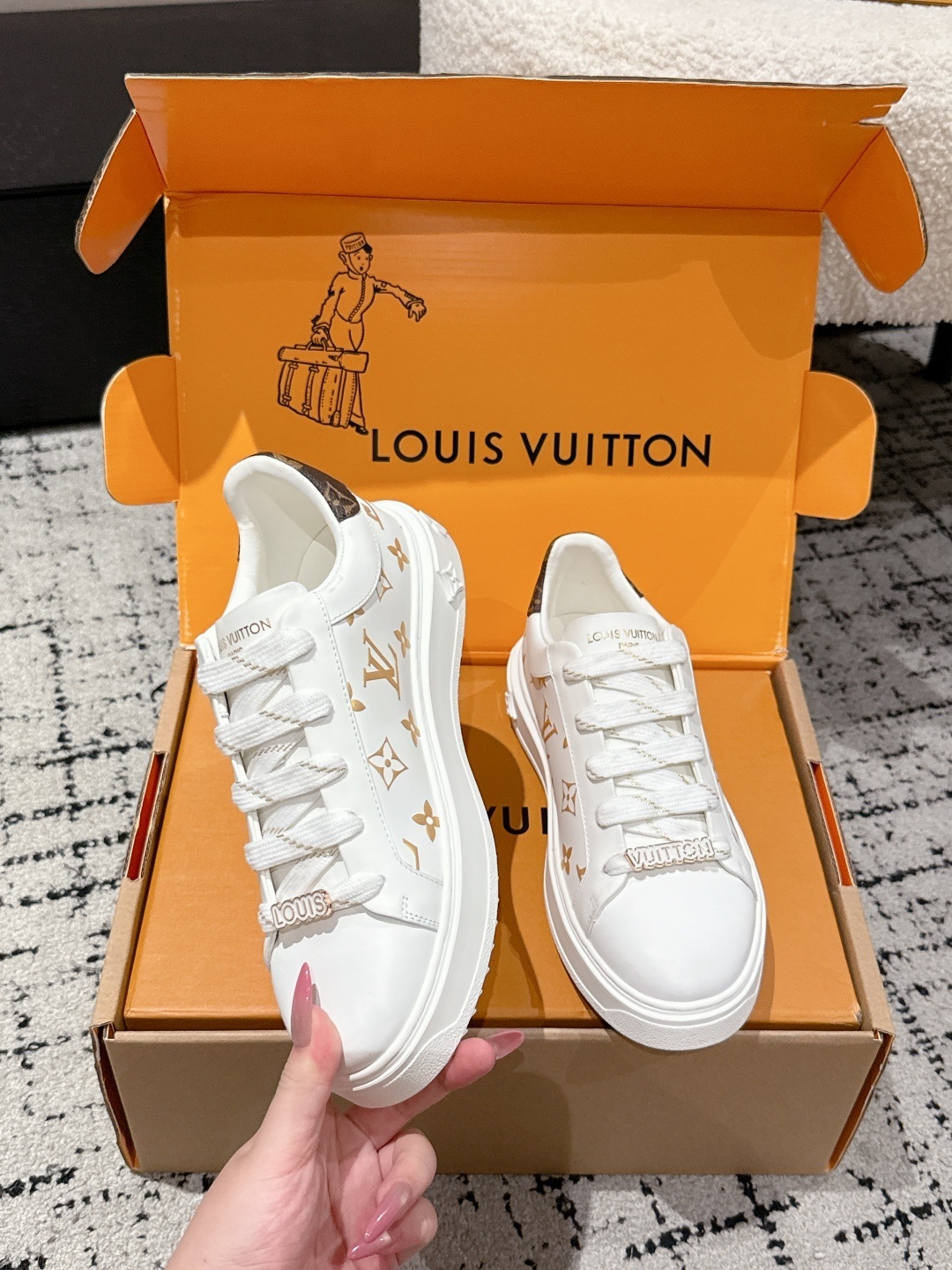Louis Vuitton Time Out White Monogram Sneakers with Lace Charms