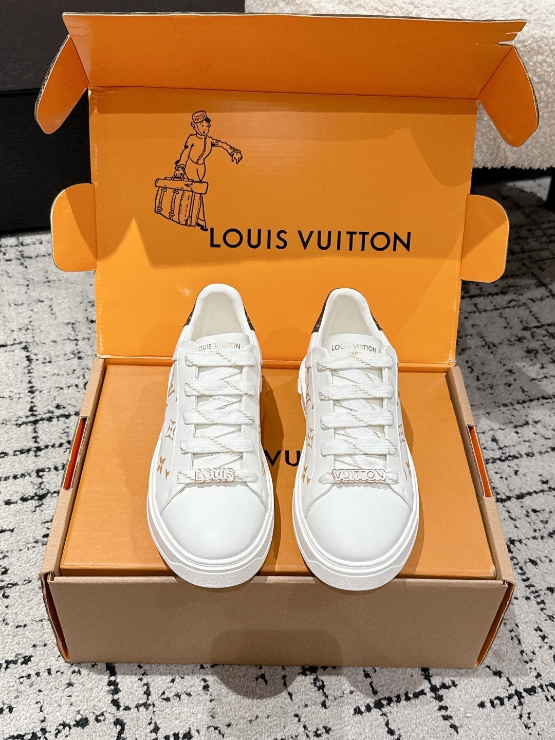 Louis Vuitton Time Out White Monogram Sneakers with Lace Charms