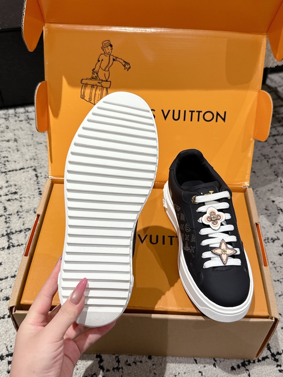 Louis Vuitton Monogram Black Sneakers with Luxury Flower Charms