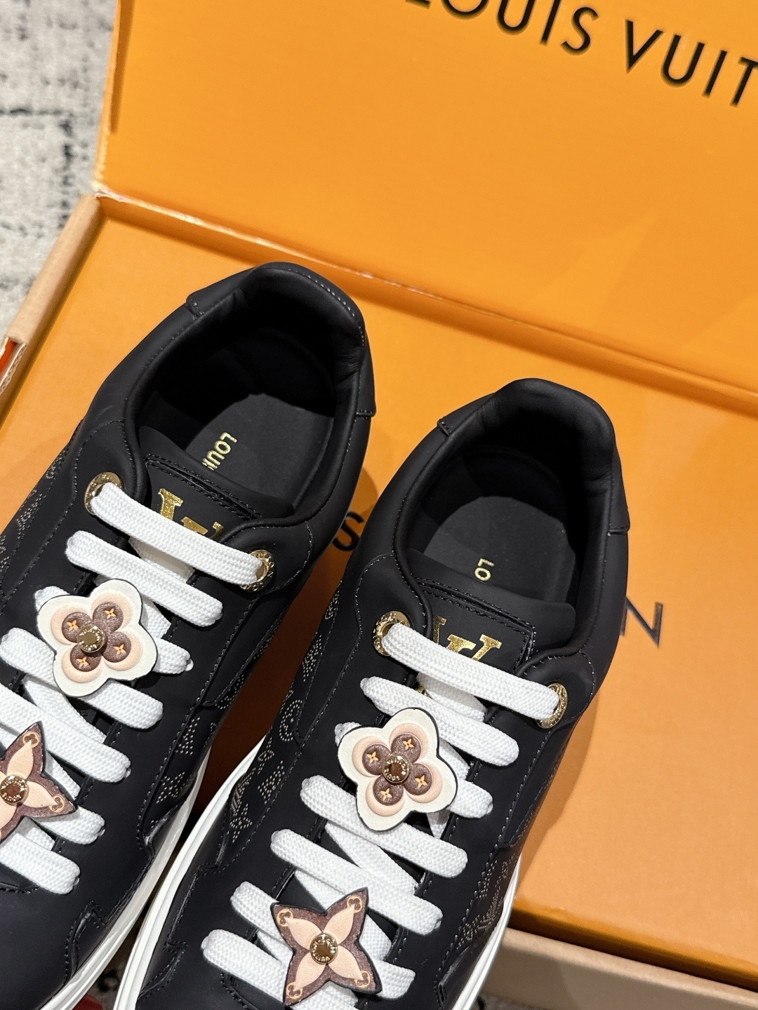 Louis Vuitton Monogram Black Sneakers with Luxury Flower Charms