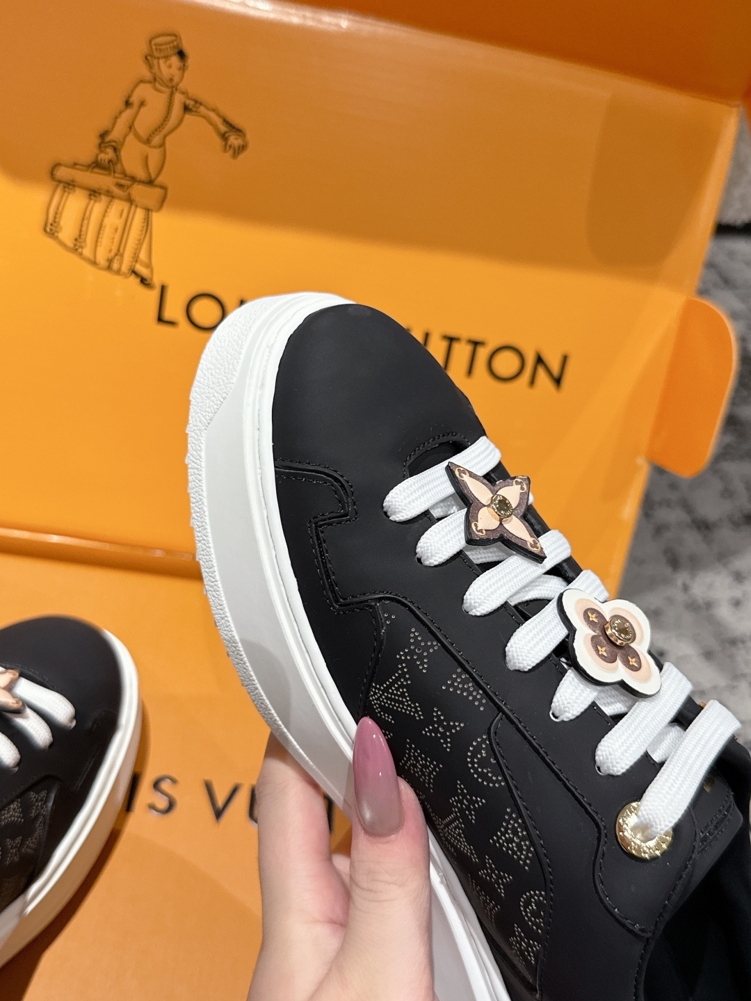 Louis Vuitton Monogram Black Sneakers with Luxury Flower Charms