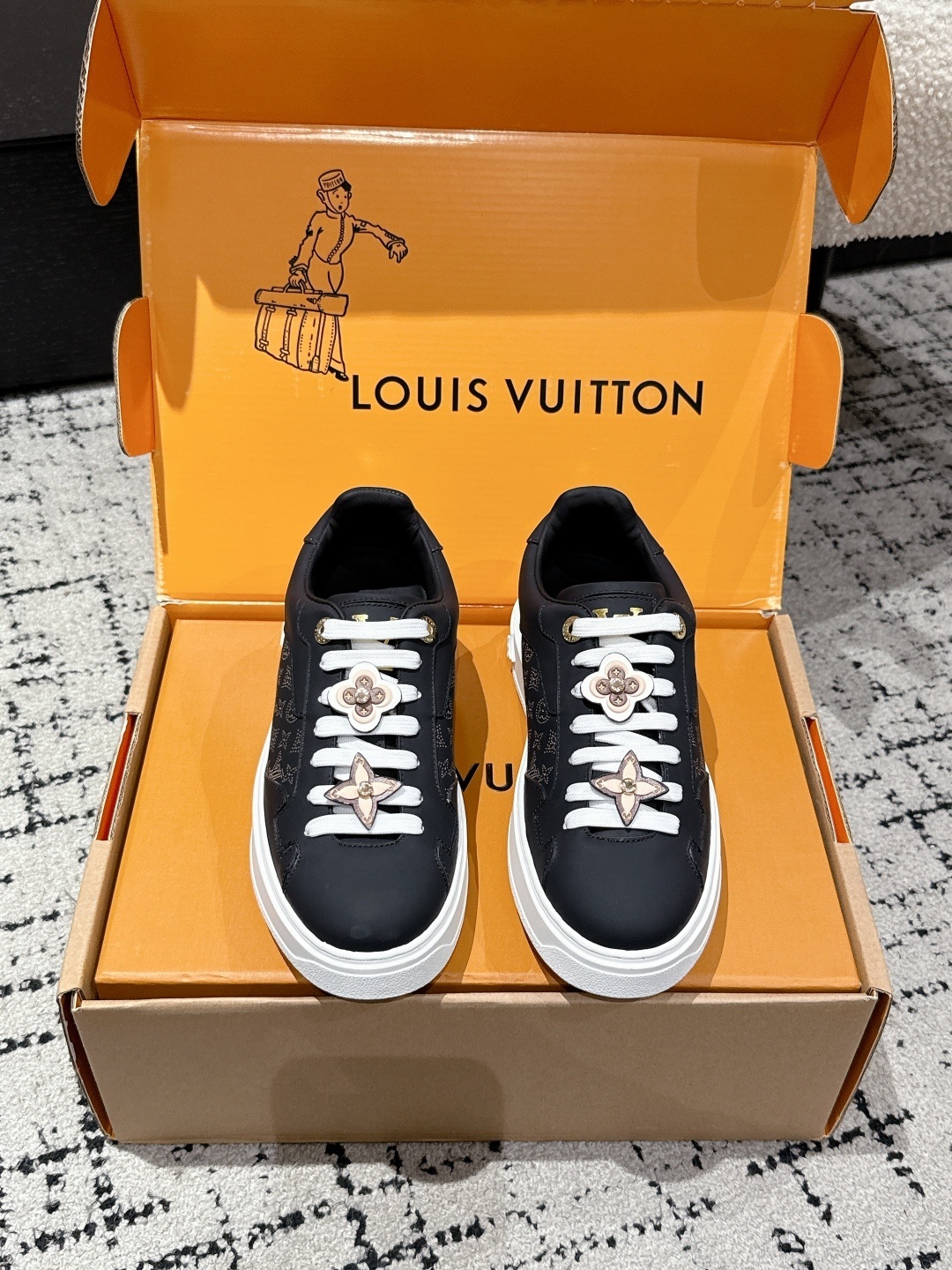Louis Vuitton Monogram Black Sneakers with Luxury Flower Charms