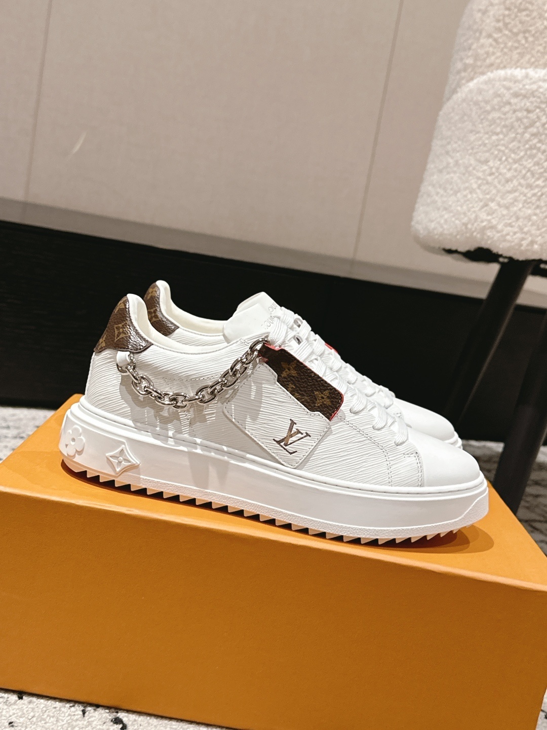 Louis Vuitton Frontrow White Leather Sneakers with Monogram Charms