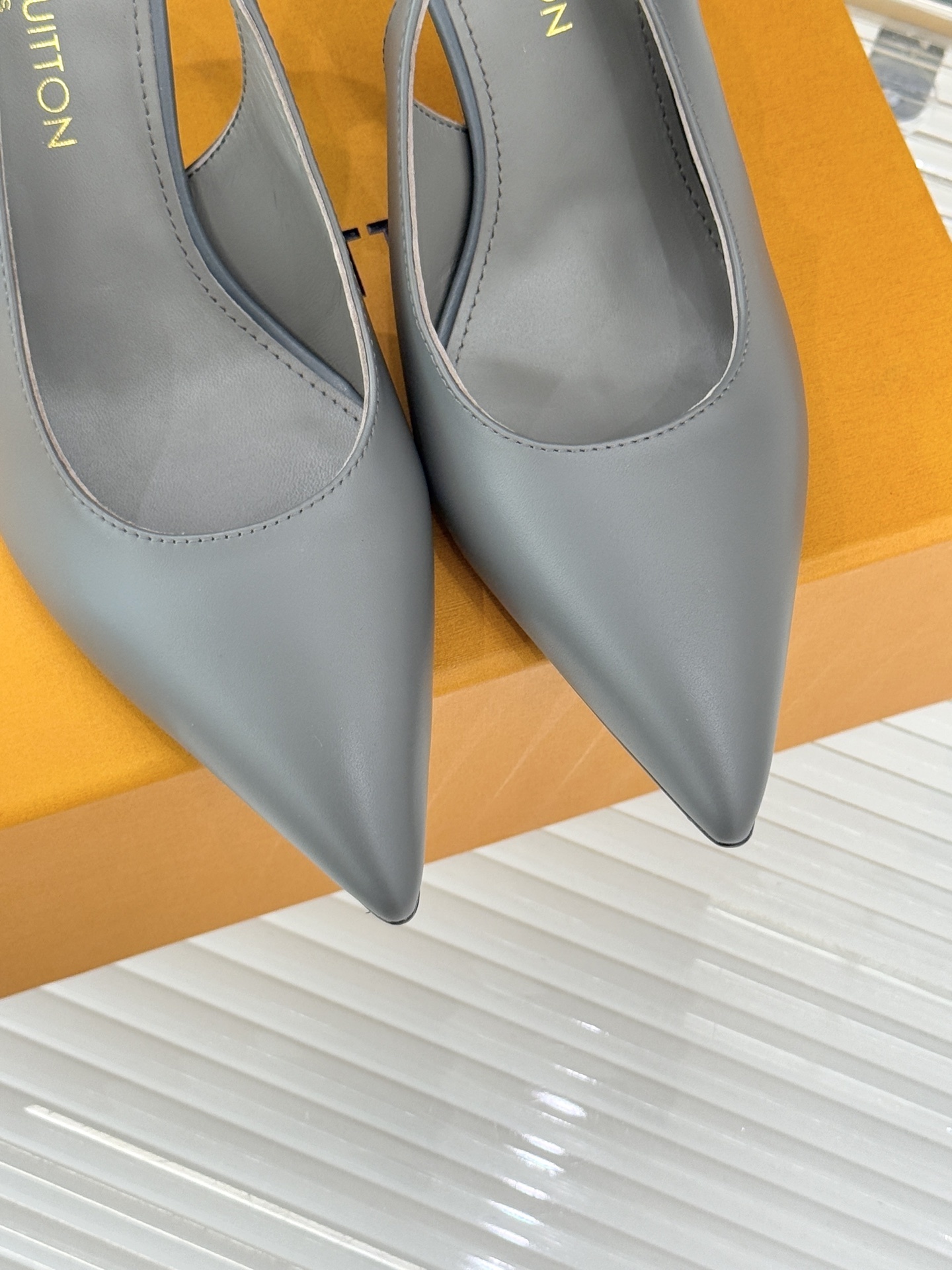 Louis Vuitton Grey Leather Monogram Slingback Pointed Toe Pumps
