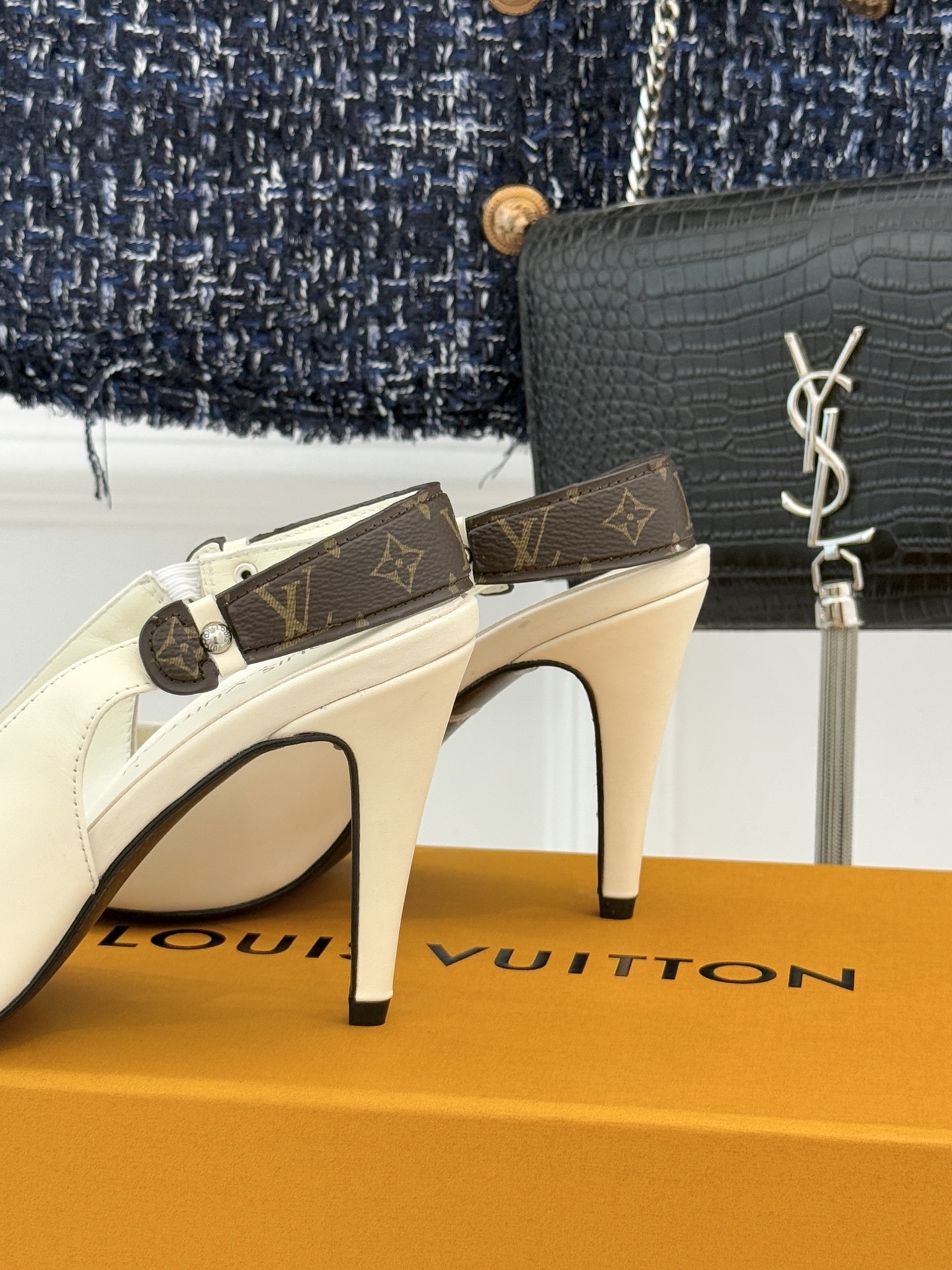 Louis Vuitton Monogram Cream Leather Slingback Pumps - Pointed Toe