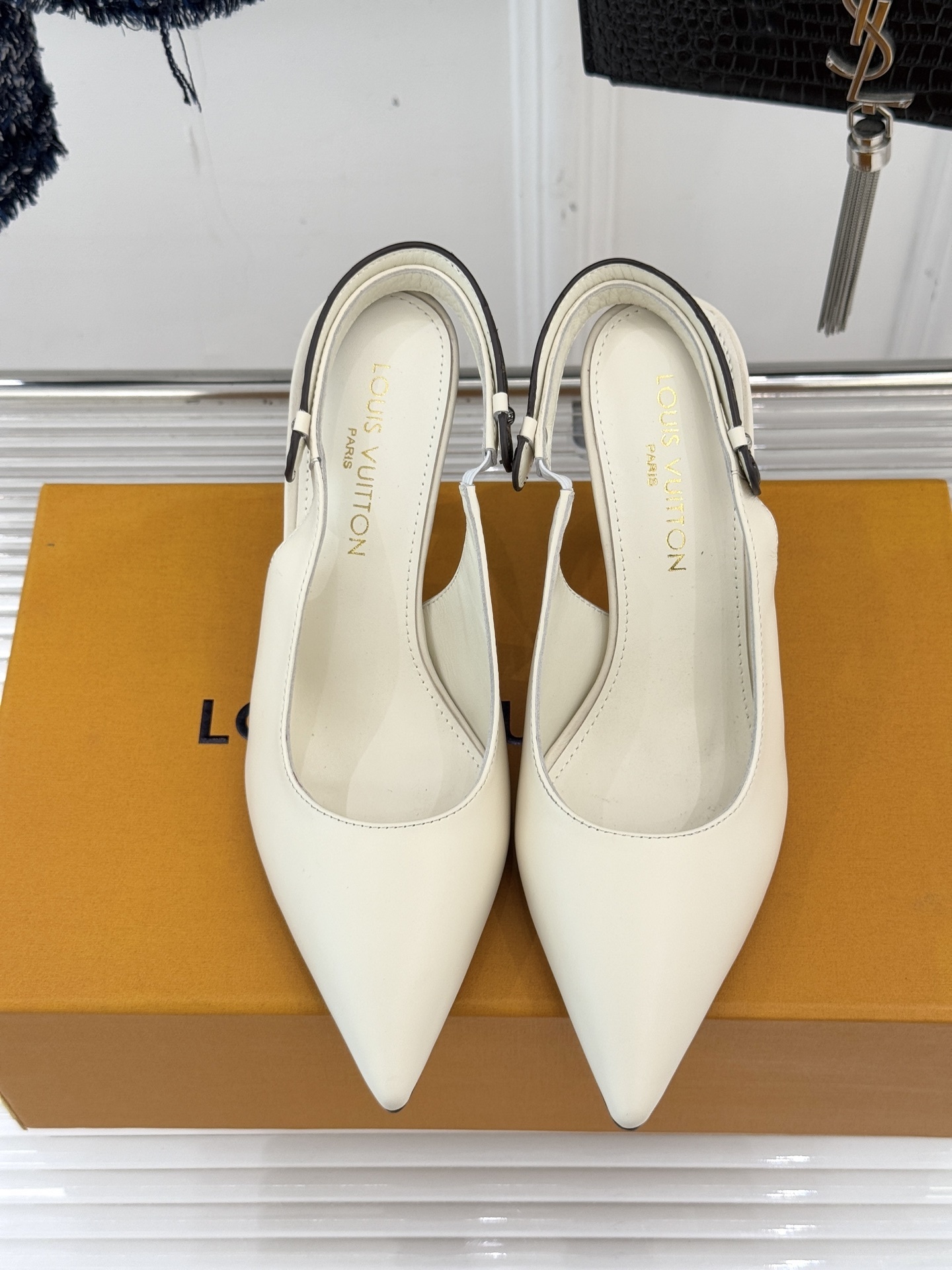 Louis Vuitton Monogram Cream Leather Slingback Pumps - Pointed Toe