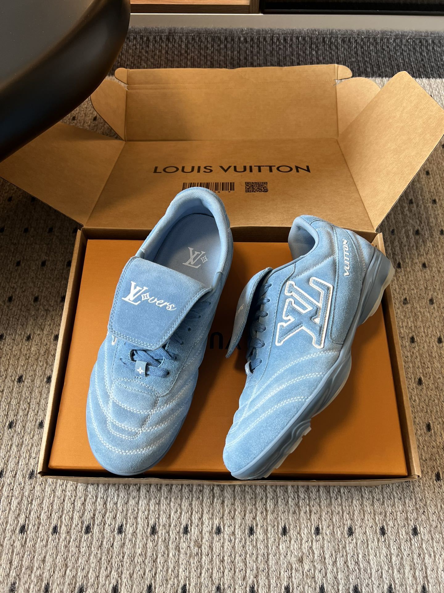 Louis Vuitton LVovers Light Blue Suede Sneakers Luxury Footwear