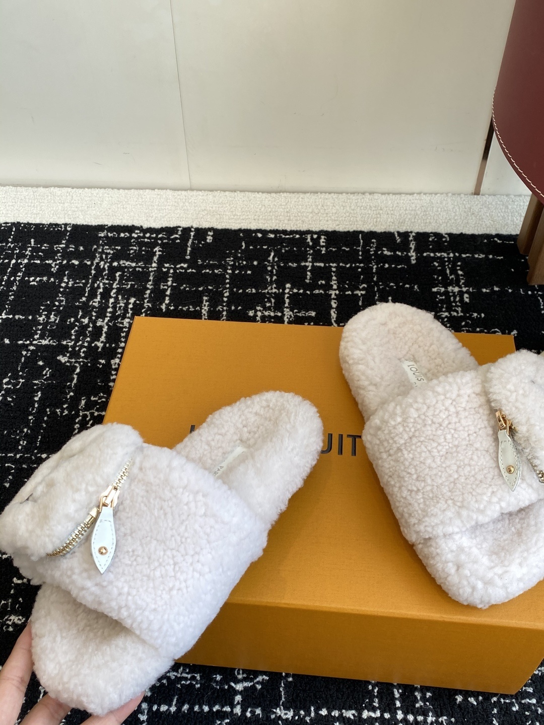 Louis Vuitton Paseo Flat Comfort Mule Shearling Slippers - White