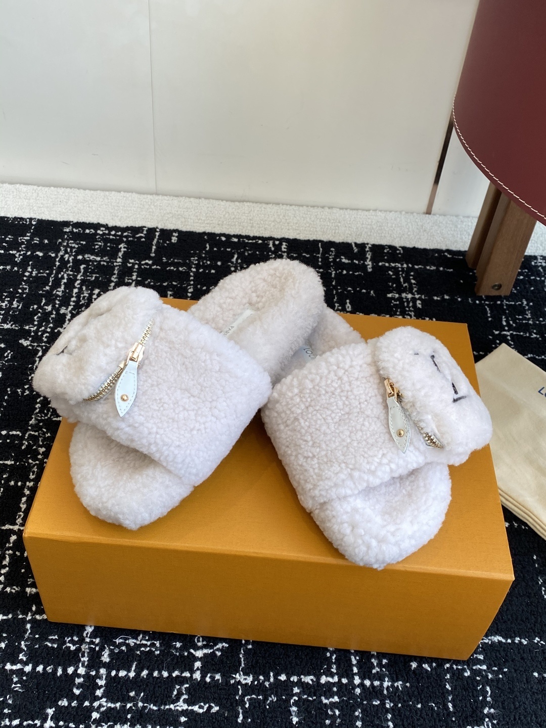 Louis Vuitton Paseo Flat Comfort Mule Shearling Slippers - White