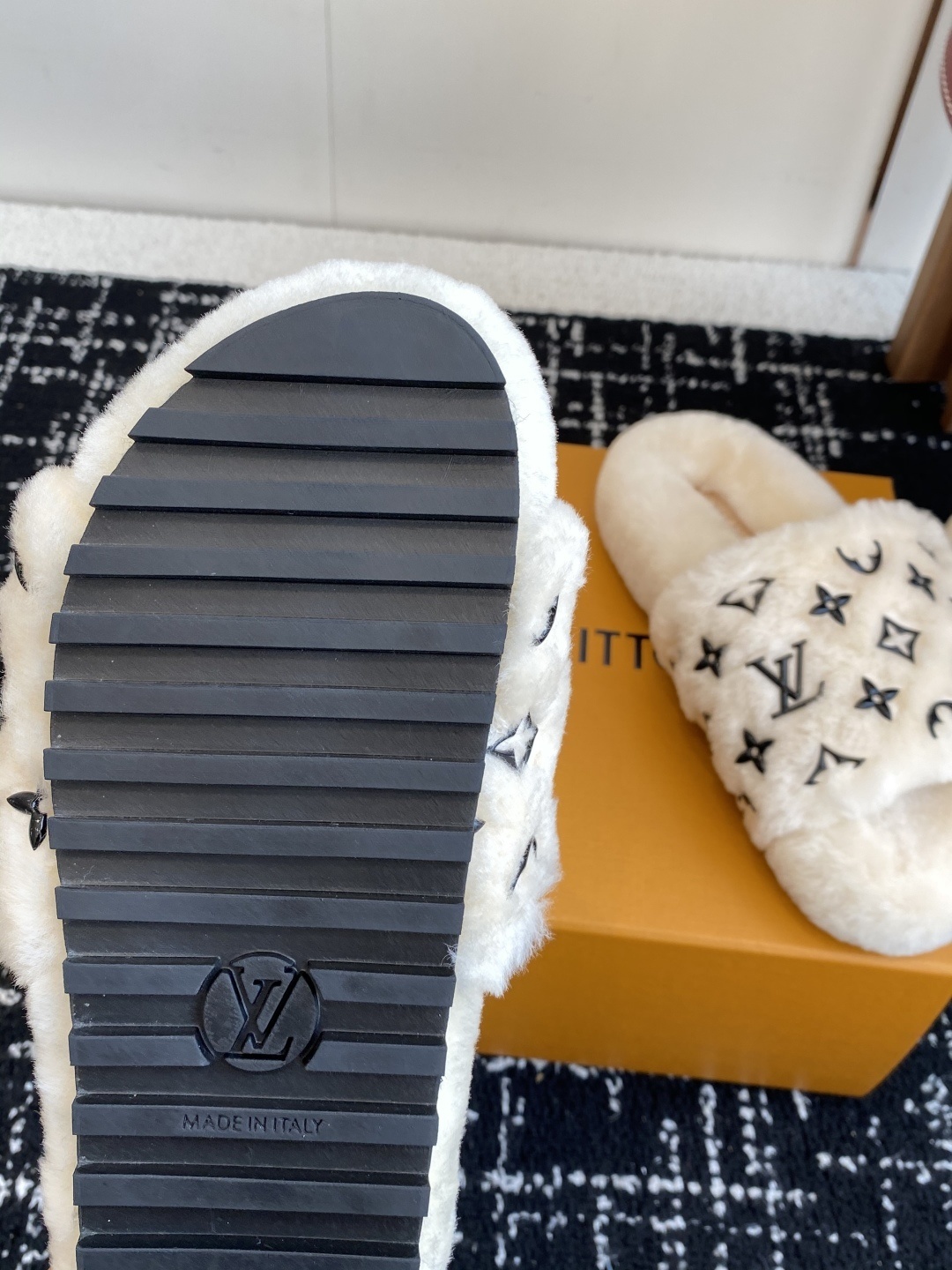Luxury Monogram Furry Slides - Cozy Designer Shearling Slippers