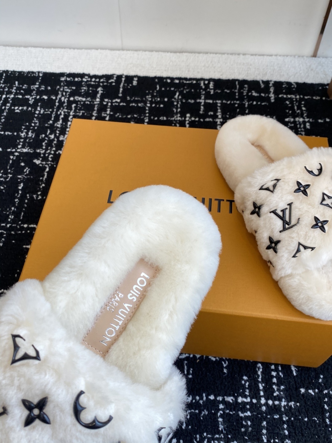 Luxury Monogram Furry Slides - Cozy Designer Shearling Slippers