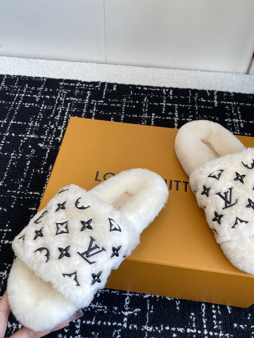 Luxury Monogram Furry Slides - Cozy Designer Shearling Slippers
